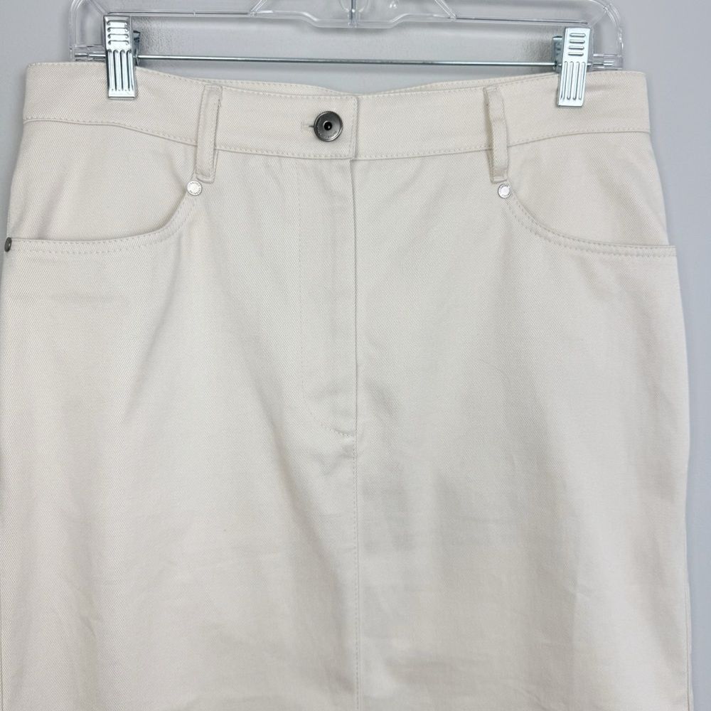 BRUNELLO CUCINELLI | NEW Greige Tan Cotton Denim Midi Skirt Women’s Size 6 - Picture 7 of 16
